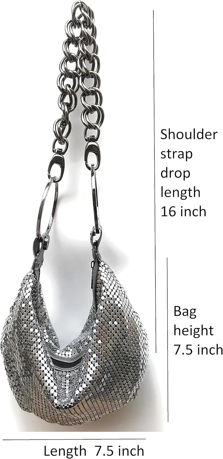 Multiways clutch metal mesh hobo bag evening purse for Cocktail Party Prom Wedding Banquet