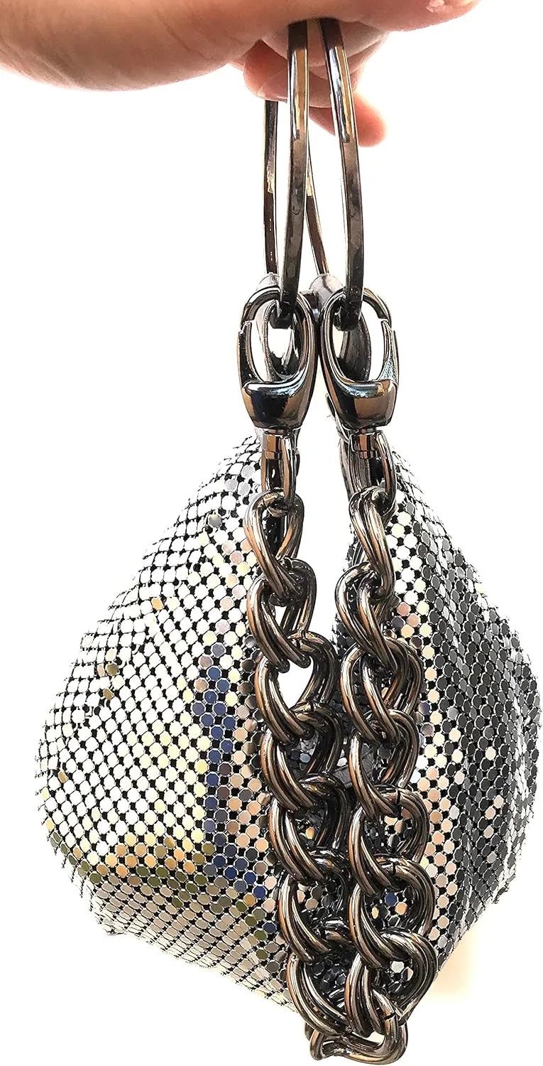Multiways clutch metal mesh hobo bag evening purse for Cocktail Party Prom Wedding Banquet