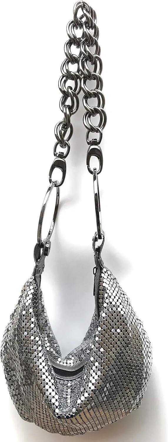 Multiways clutch metal mesh hobo bag evening purse for Cocktail Party Prom Wedding Banquet