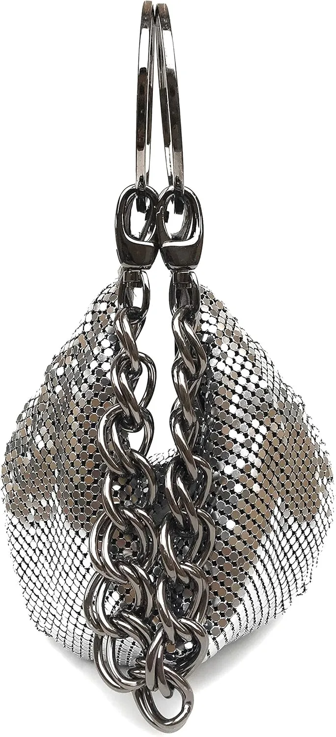 Multiways clutch metal mesh hobo bag evening purse for Cocktail Party Prom Wedding Banquet