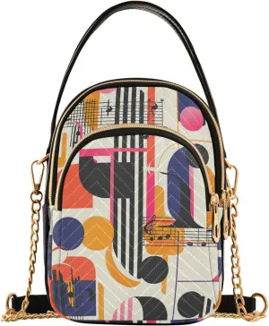 Music Patterns Vintage Geometric Abstraction trendy cross body bag with multi pockets hand bags for women for running