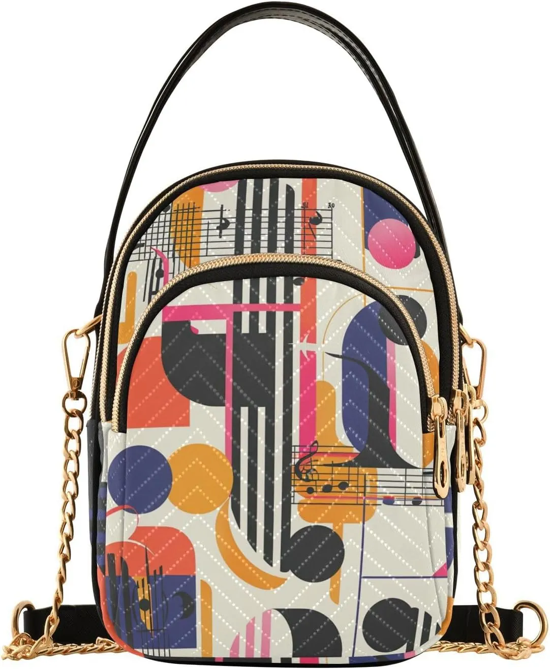 Music Patterns Vintage Geometric Abstraction trendy cross body bag with multi pockets hand bags for women for running