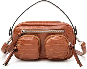 myfriday Camera Crossbody Bags for Women Crocodile Pattern Small Leather Shoulder Handbag Purse with Removable Strap