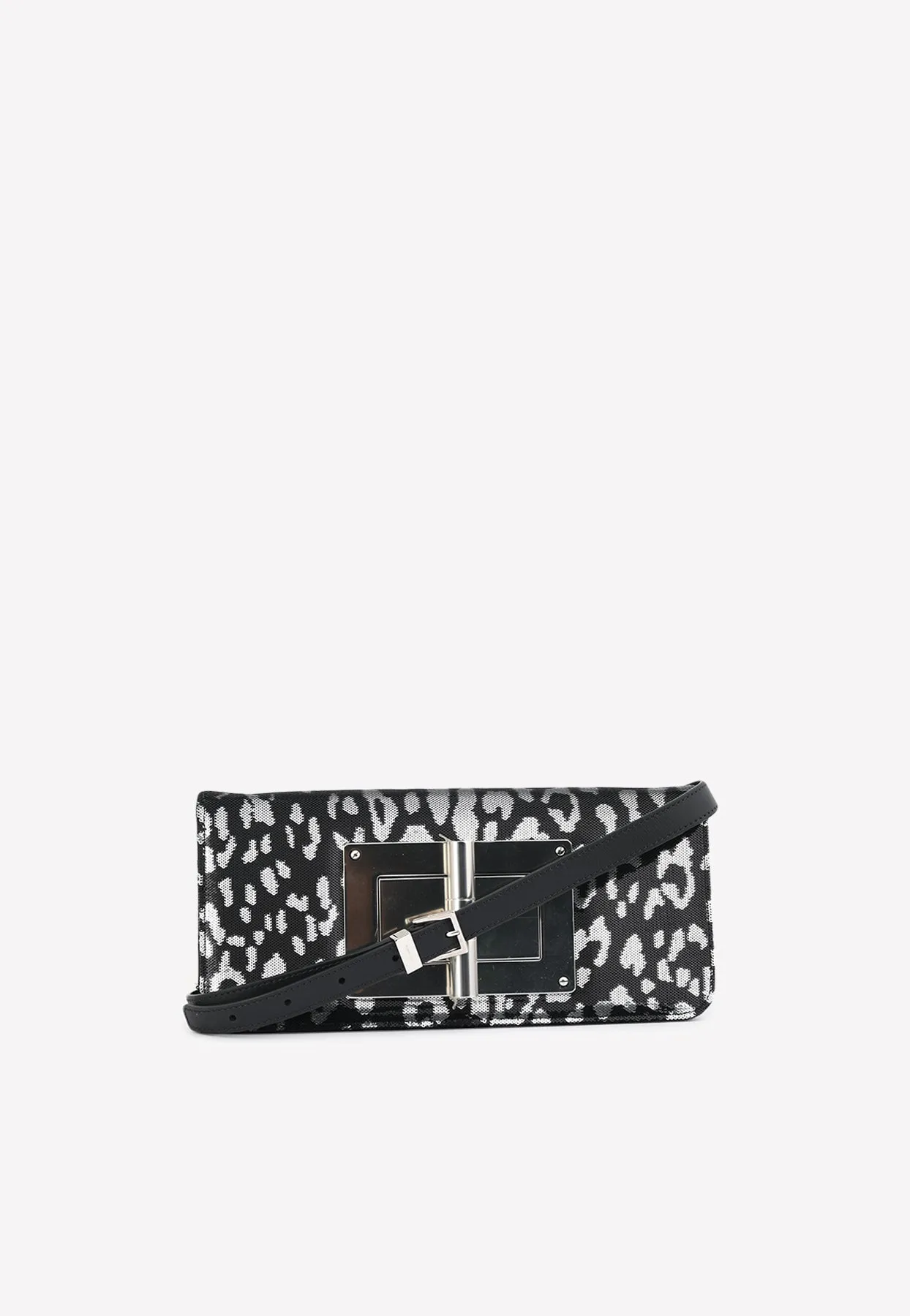 Natalia Leopard Sequined Metallic Clutch