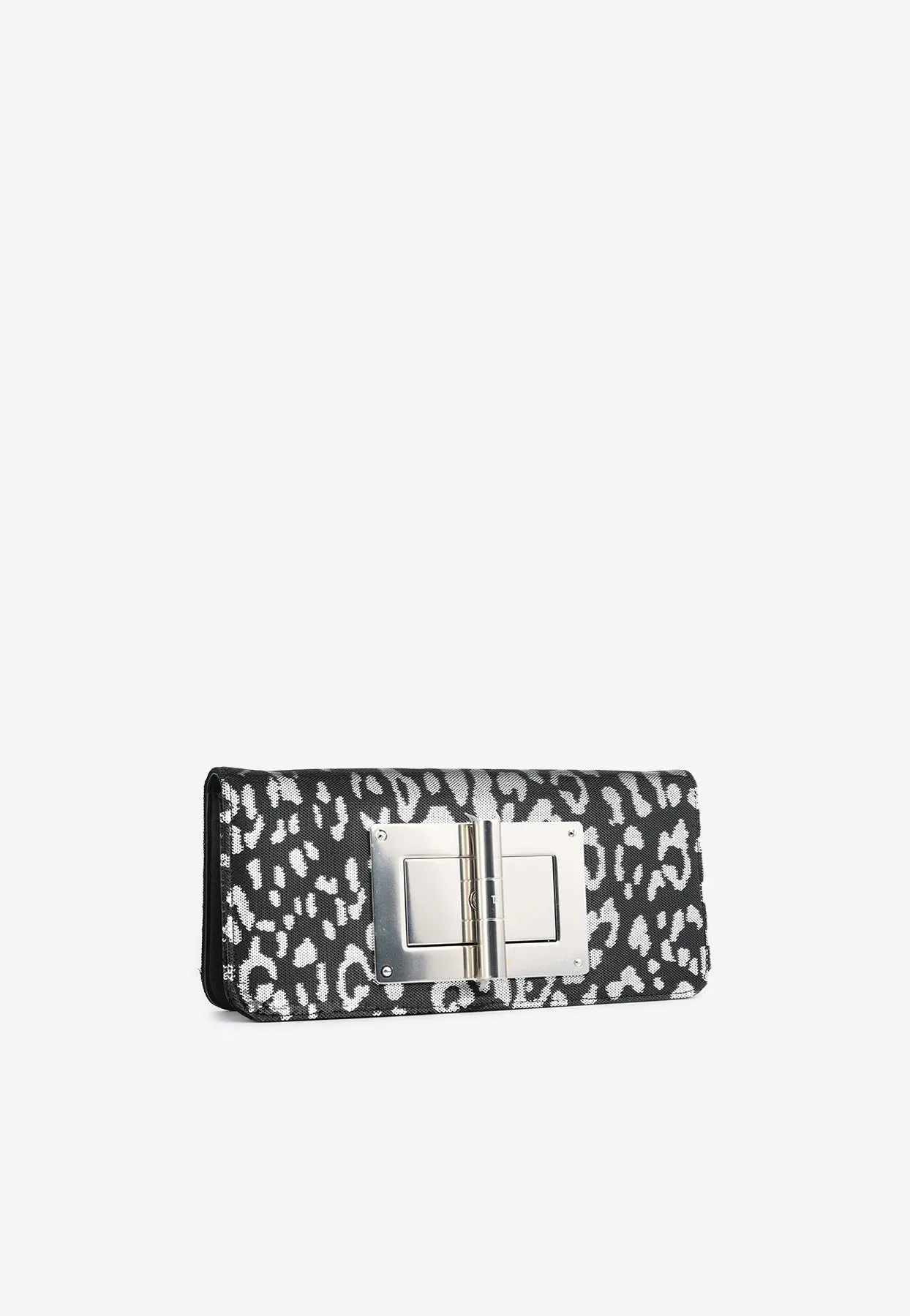 Natalia Leopard Sequined Metallic Clutch