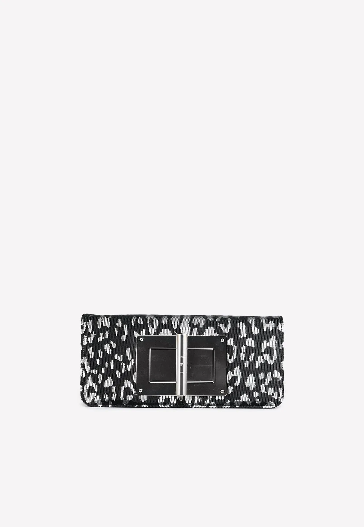 Natalia Leopard Sequined Metallic Clutch