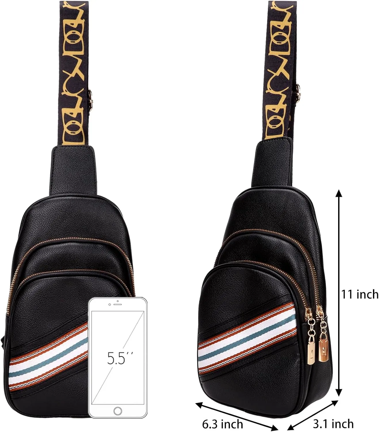 Negra Crossbody Bags for Women Fashion Shoulder Bag PU Leather Sports Bag Causal Chest Bum Bag Sling Purse
