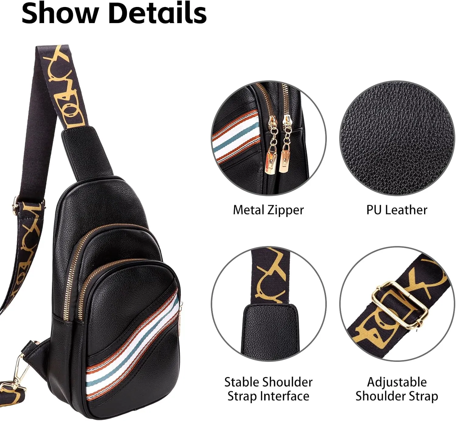 Negra Crossbody Bags for Women Fashion Shoulder Bag PU Leather Sports Bag Causal Chest Bum Bag Sling Purse