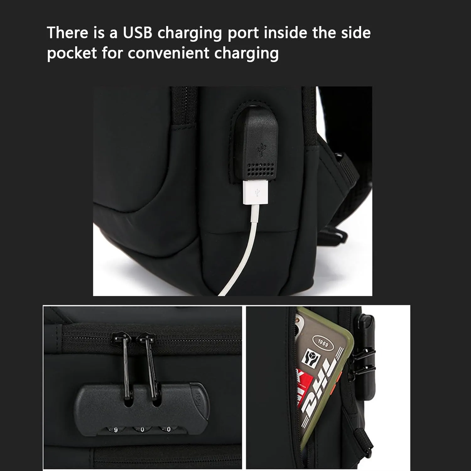 New Carbon Fiber Streamline Anti-Theft Sling Bag, Waterproof USB Charging Sport Sling Shoulder Backpack Crossbody Bag (Gray,one size)