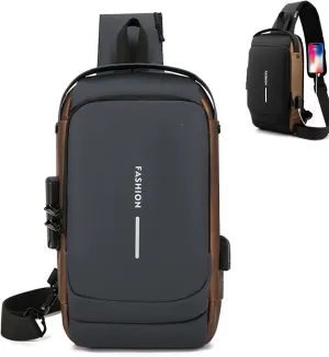 New Carbon Fiber Streamline Anti-Theft Sling Bag, Waterproof USB Charging Sport Sling Shoulder Backpack Crossbody Bag (Gray,one size)