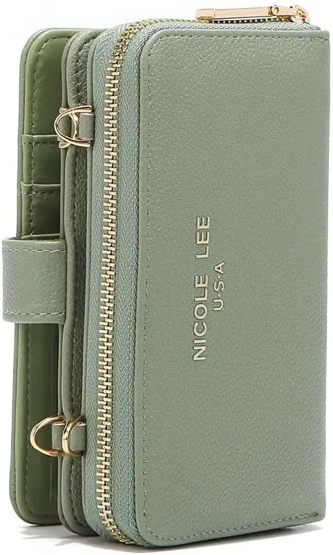 Nicole Lee 2 Pieces Phone Case Wallet Crossbody Wallet with Crossbody Strap, Vegan Leather, Phone Size Fits Most (SAGE)