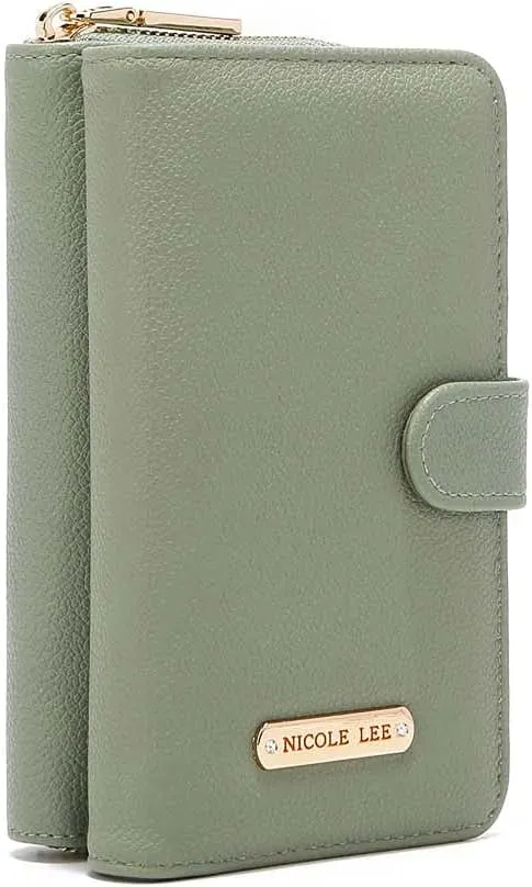 Nicole Lee 2 Pieces Phone Case Wallet Crossbody Wallet with Crossbody Strap, Vegan Leather, Phone Size Fits Most (SAGE)