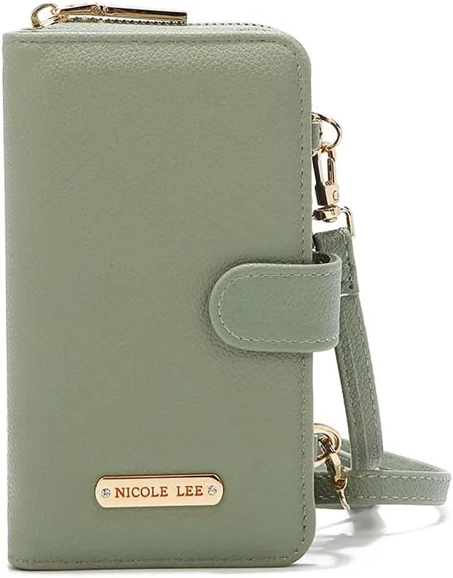 Nicole Lee 2 Pieces Phone Case Wallet Crossbody Wallet with Crossbody Strap, Vegan Leather, Phone Size Fits Most (SAGE)