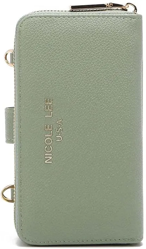 Nicole Lee 2 Pieces Phone Case Wallet Crossbody Wallet with Crossbody Strap, Vegan Leather, Phone Size Fits Most (SAGE)