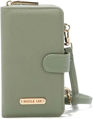 Nicole Lee 2 Pieces Phone Case Wallet Crossbody Wallet with Crossbody Strap, Vegan Leather, Phone Size Fits Most (SAGE)