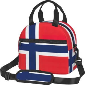 Norwegian Flag Print Foods Insulated Lunch Bag Cute Tote Box Leakproof Cooler Adjustable Shoulder Strap