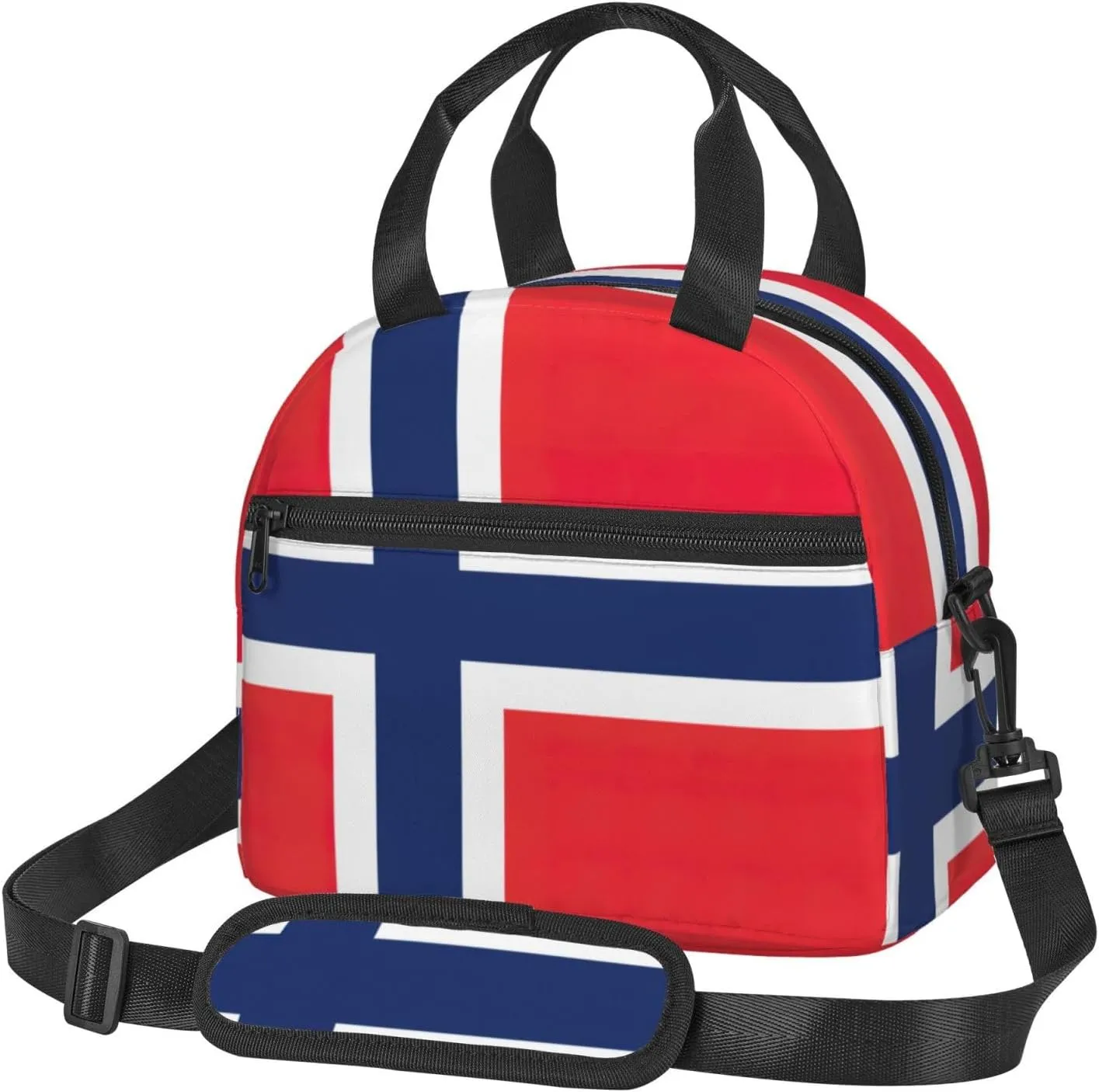 Norwegian Flag Print Foods Insulated Lunch Bag Cute Tote Box Leakproof Cooler Adjustable Shoulder Strap