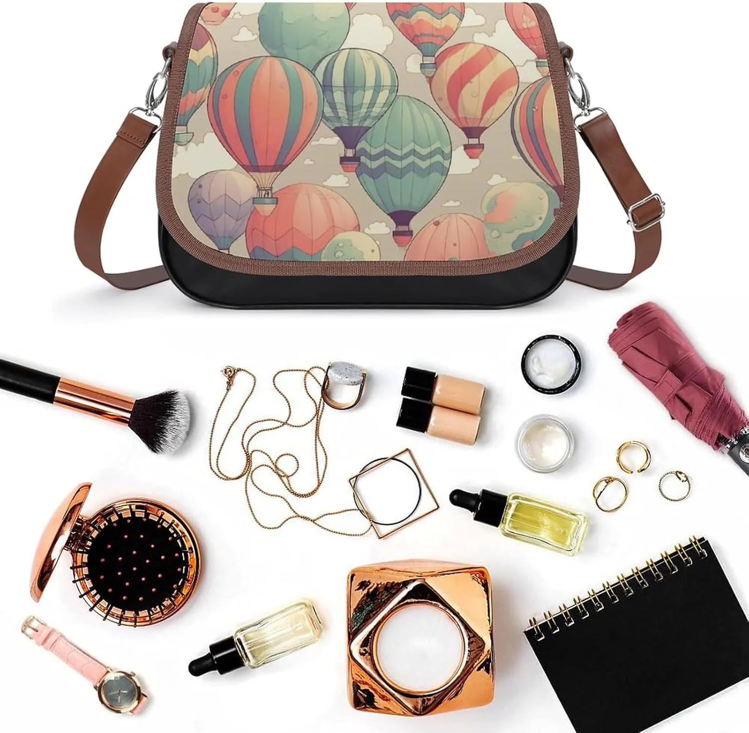 Novelty Boho Abstract Flowers Crossbody Bags for Women Travel Shoulder Bag Small Leather Cross Body Handbags