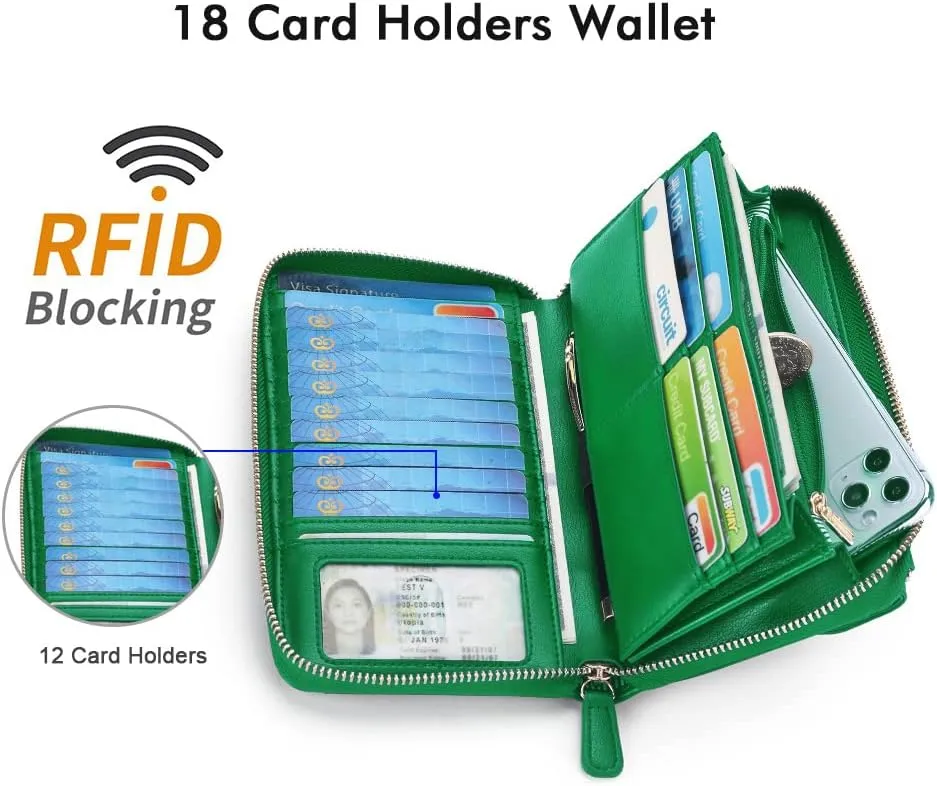 nuoku Wallets for Women Credit Card Slots with RFID Blocking Large Capacity Wristlet