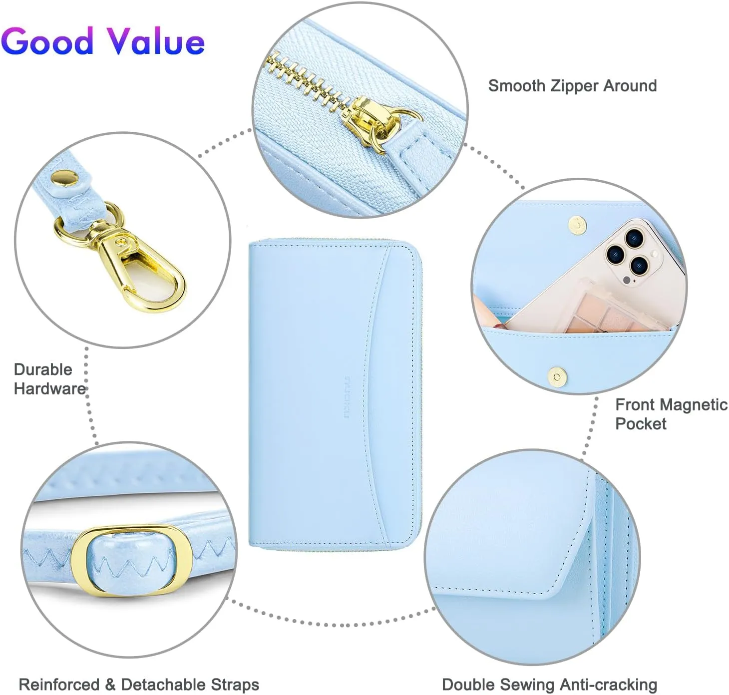 nuoku Womens RFID Wallet Purse Wristlet Crossbody Clutch with Zip Around 2 Strap