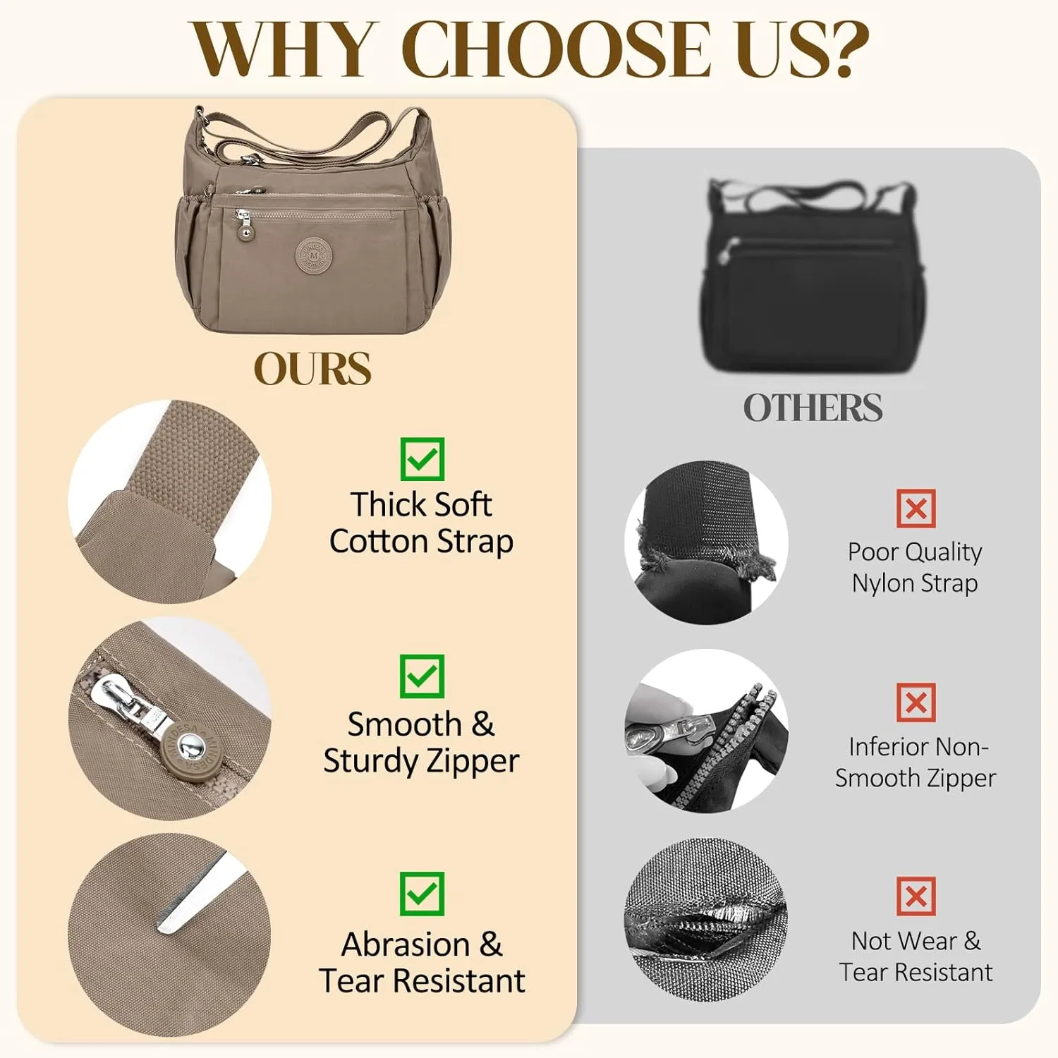 Nylon Crossbody Bags for Women Waterproof Lightweight Large Travel Purses Multi-Pocket Pocketbooks Shoulder Bag