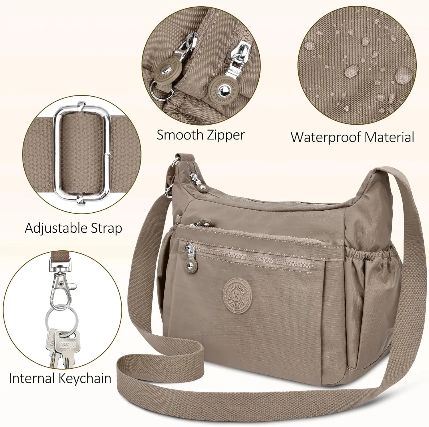 Nylon Crossbody Bags for Women Waterproof Lightweight Large Travel Purses Multi-Pocket Pocketbooks Shoulder Bag