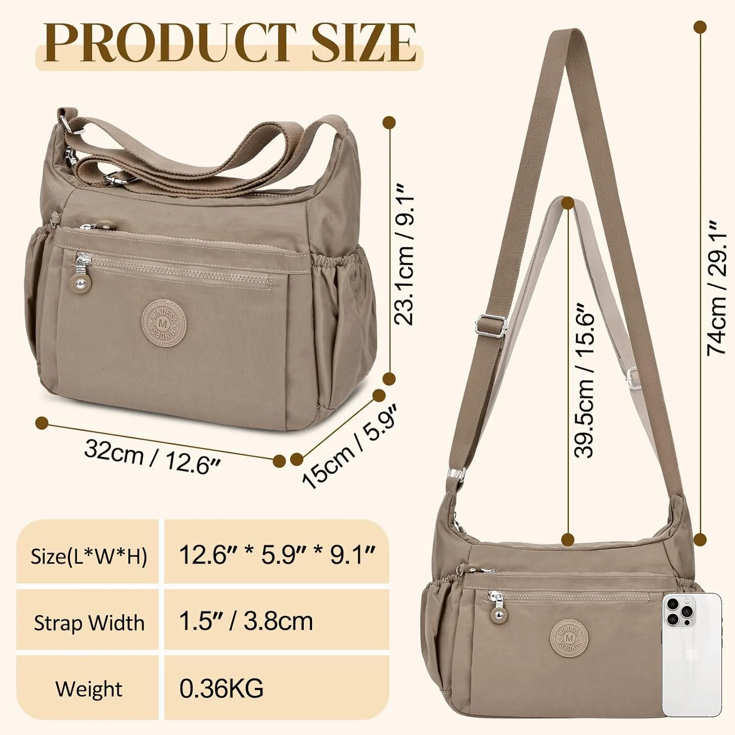 Nylon Crossbody Bags for Women Waterproof Lightweight Large Travel Purses Multi-Pocket Pocketbooks Shoulder Bag