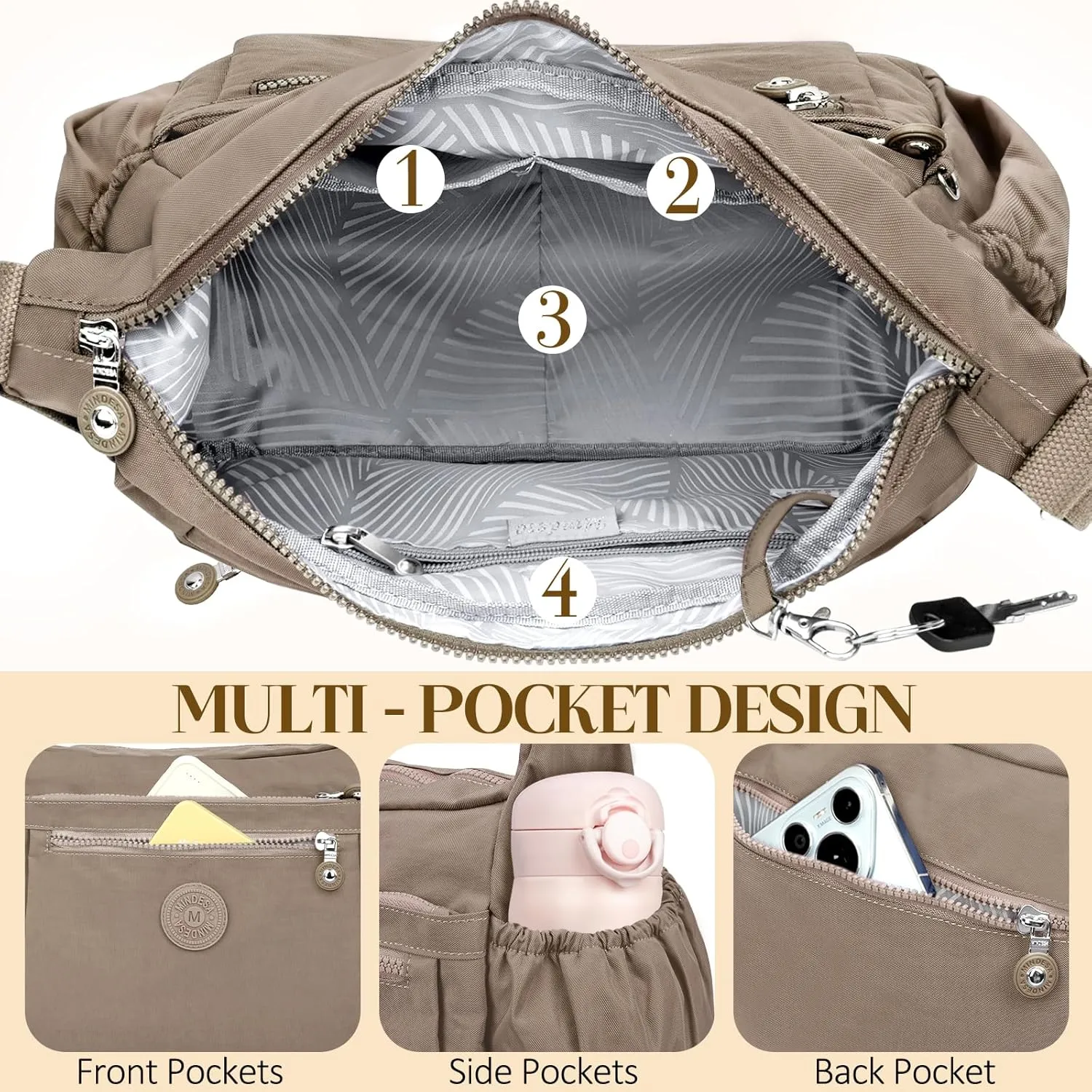 Nylon Crossbody Bags for Women Waterproof Lightweight Large Travel Purses Multi-Pocket Pocketbooks Shoulder Bag