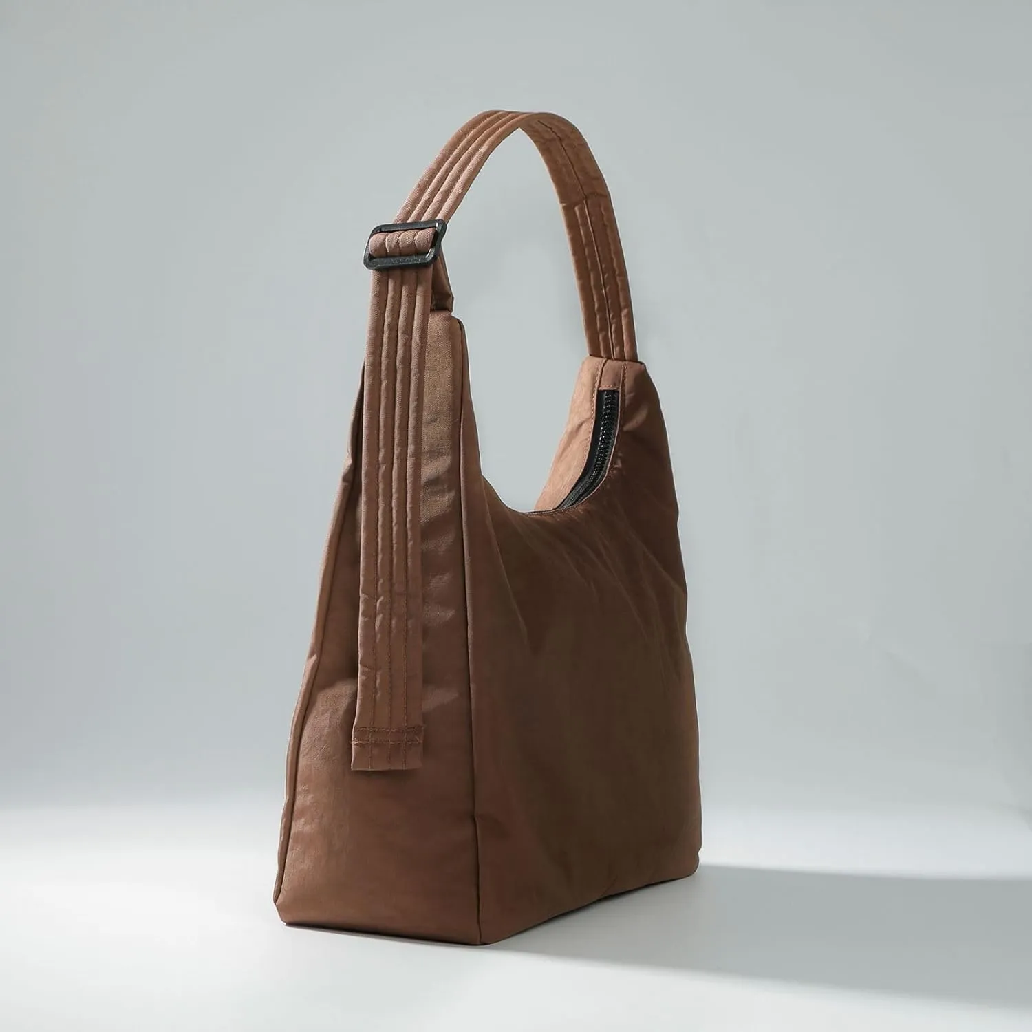Nylon Shoulder Bag - Adjustable Quilted Strap, Structured Slouchy Design with Interior Zip Pocket