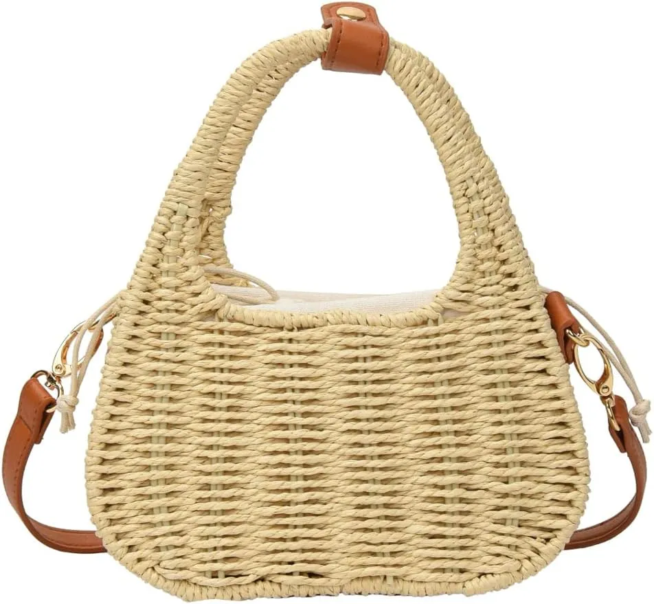 Obosoyo Straw Purses for Women 2024 Woven Handbags Handmade Straw Crossbody Beach Bag Square Boho Clutch Bag