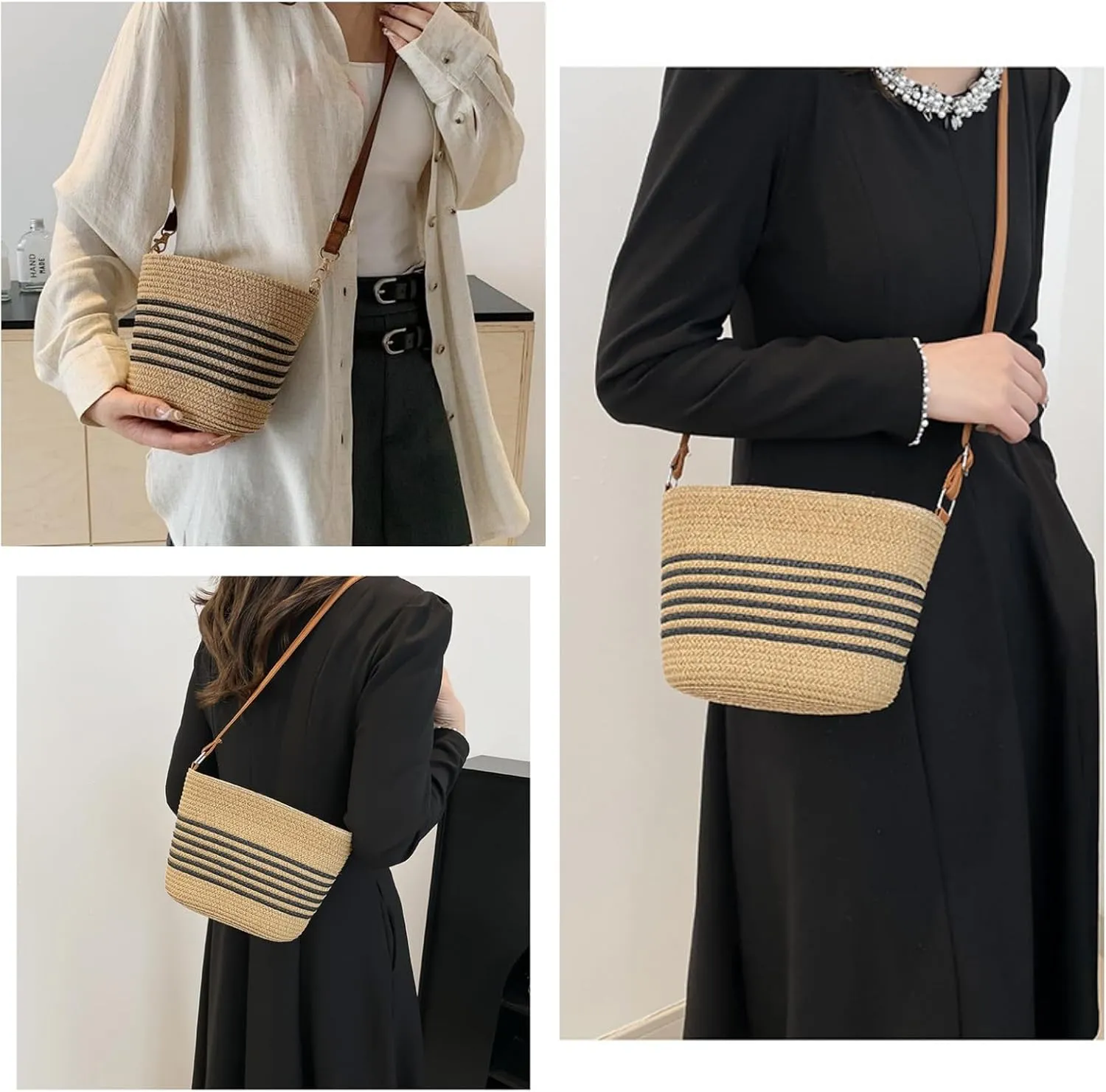 Obosoyo Summer Striped Straw Mini Bag Women 2025 Beach Resort Crossbody Purse Casual Versatile