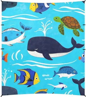 Ocean Whale Turtle Fish Blue sea Beach Tent & Canopy UPF50  Water-Resistant Outdoor Sun Shade with Sandbags and Shovel for Camping, Fishing, Backyard Fun