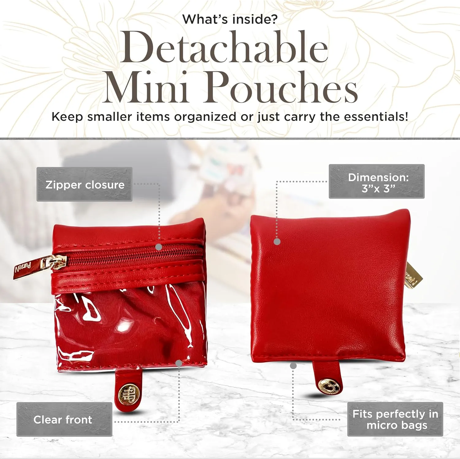OFT 2024 LITTMINI Lighted Mirror Case - Small Makeup Bag with Detachable Mirror & Multiple Pouches for Organization - Vegan Leather, Mini Makeup Bag Ideal for Travel & Everyday Essentials (Red)