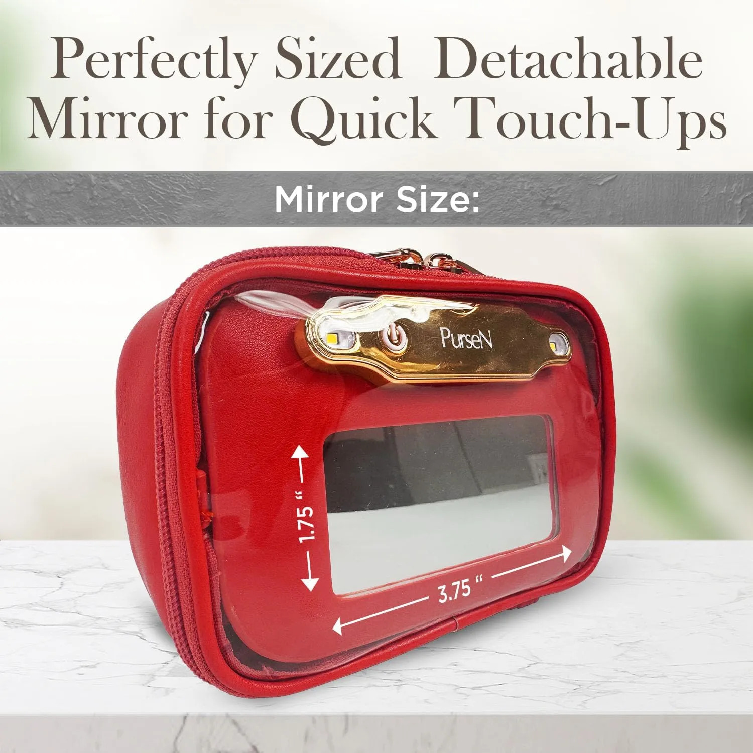 OFT 2024 LITTMINI Lighted Mirror Case - Small Makeup Bag with Detachable Mirror & Multiple Pouches for Organization - Vegan Leather, Mini Makeup Bag Ideal for Travel & Everyday Essentials (Red)