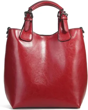 Oil Wax Leather Handbag Retro Women Casual Tote Bucket Bag
