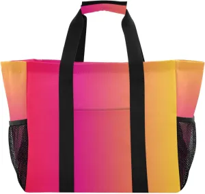 Orange Red Gradient Large Canvas Tote Bag for Sports and Swimming, Large Waterproof Travel Bag