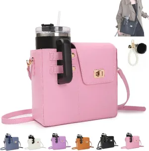 Outdoor Portable Crossbody Leather Bag, Compatible with Variety of Water Cups