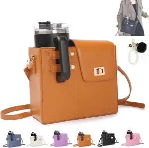 Outdoor Portable Crossbody Leather Bag, Compatible with Variety of Water Cups