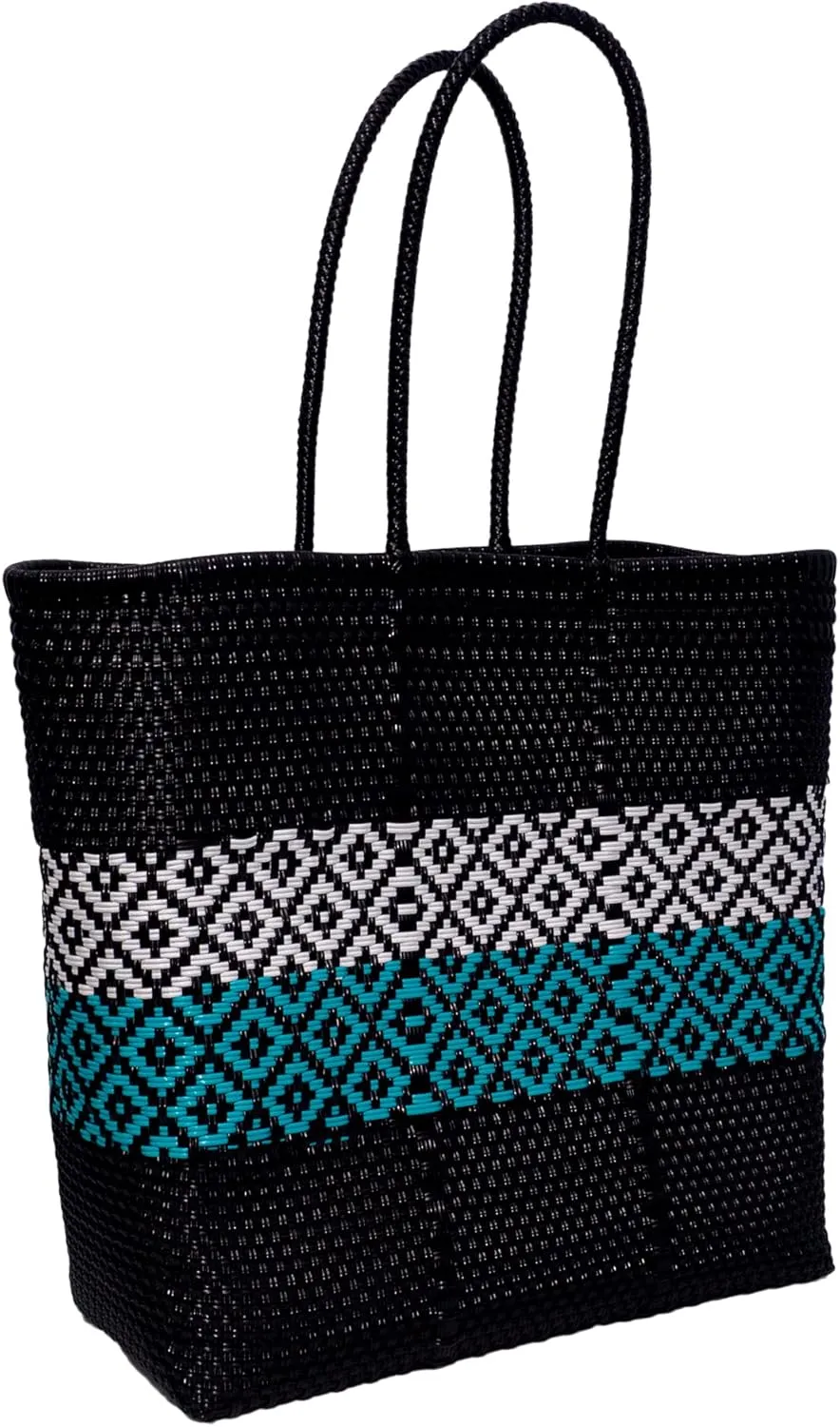 Oversized Plastic Large Handwoven Mexican Tote Beach Bag Water Resistant Ideal for Pool Vacation