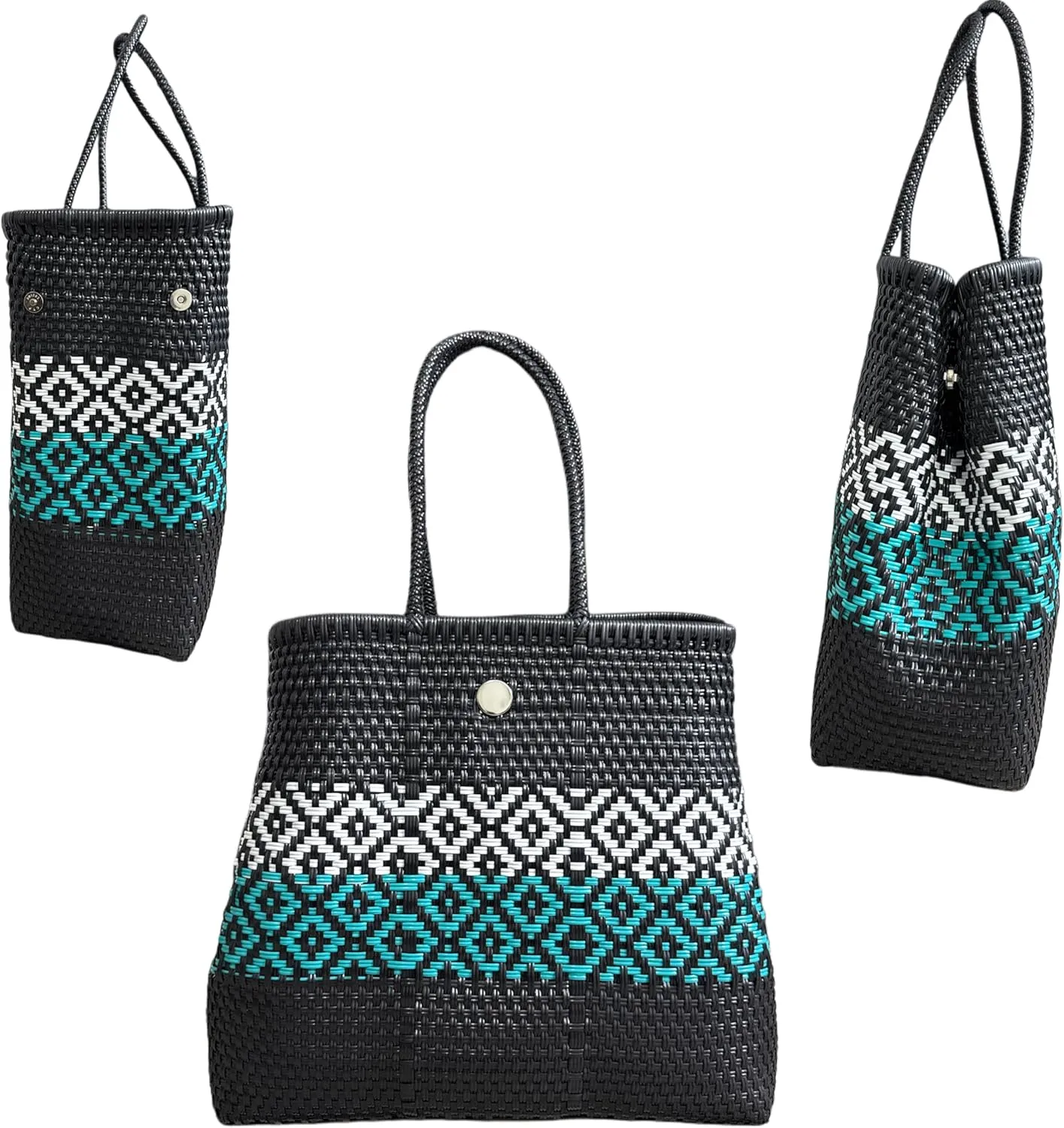 Oversized Plastic Large Handwoven Mexican Tote Beach Bag Water Resistant Ideal for Pool Vacation