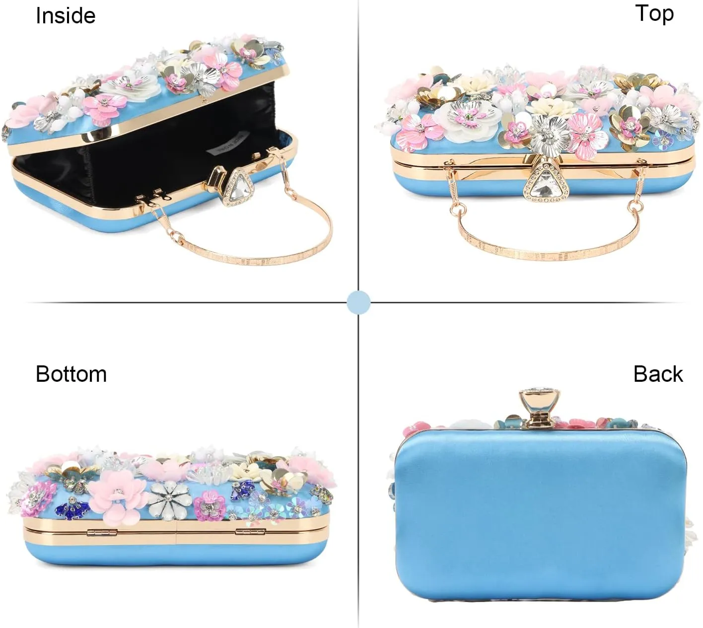 Oweisong 3D Flower Clutch Purses for Women Gold Formal Wedding Party Evening Bags Chain Floral Shoulder bag