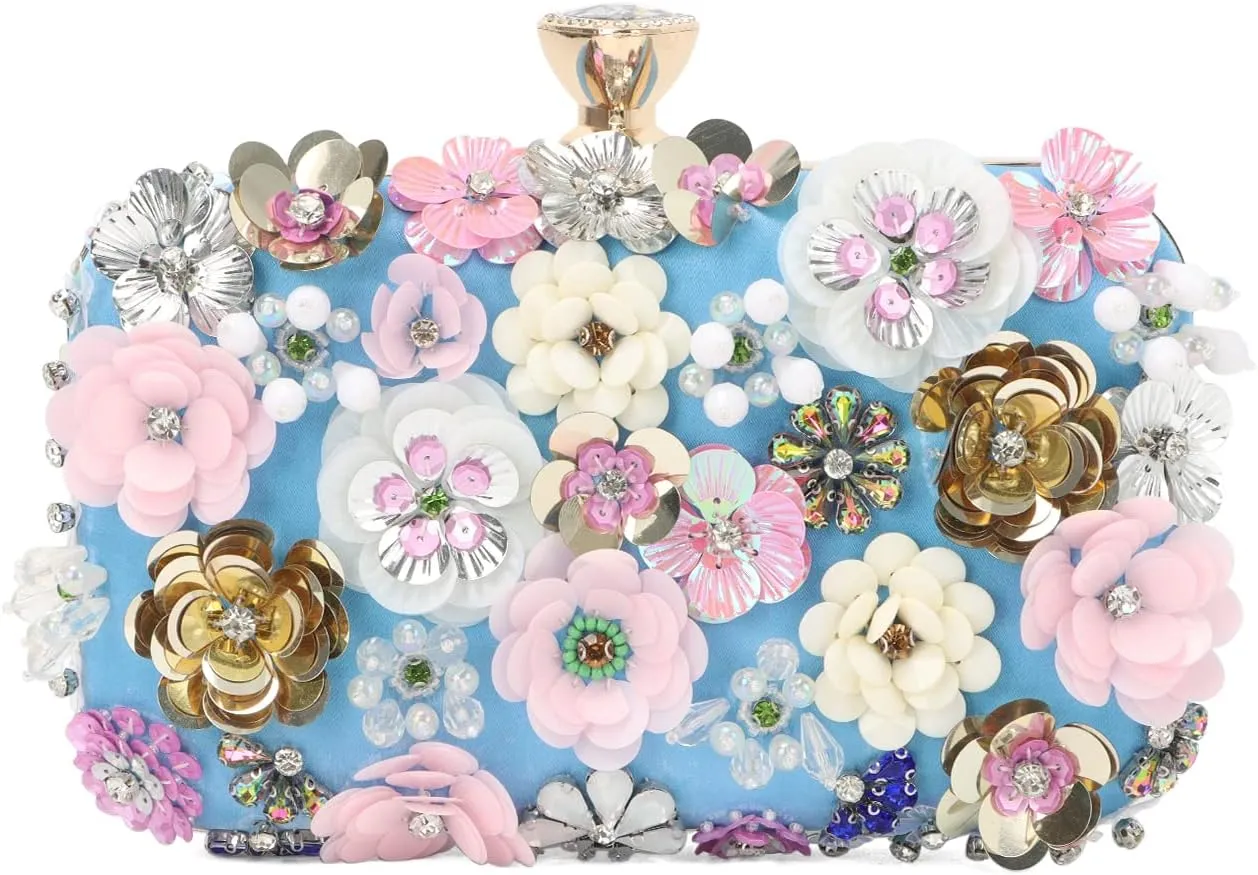 Oweisong 3D Flower Clutch Purses for Women Gold Formal Wedding Party Evening Bags Chain Floral Shoulder bag