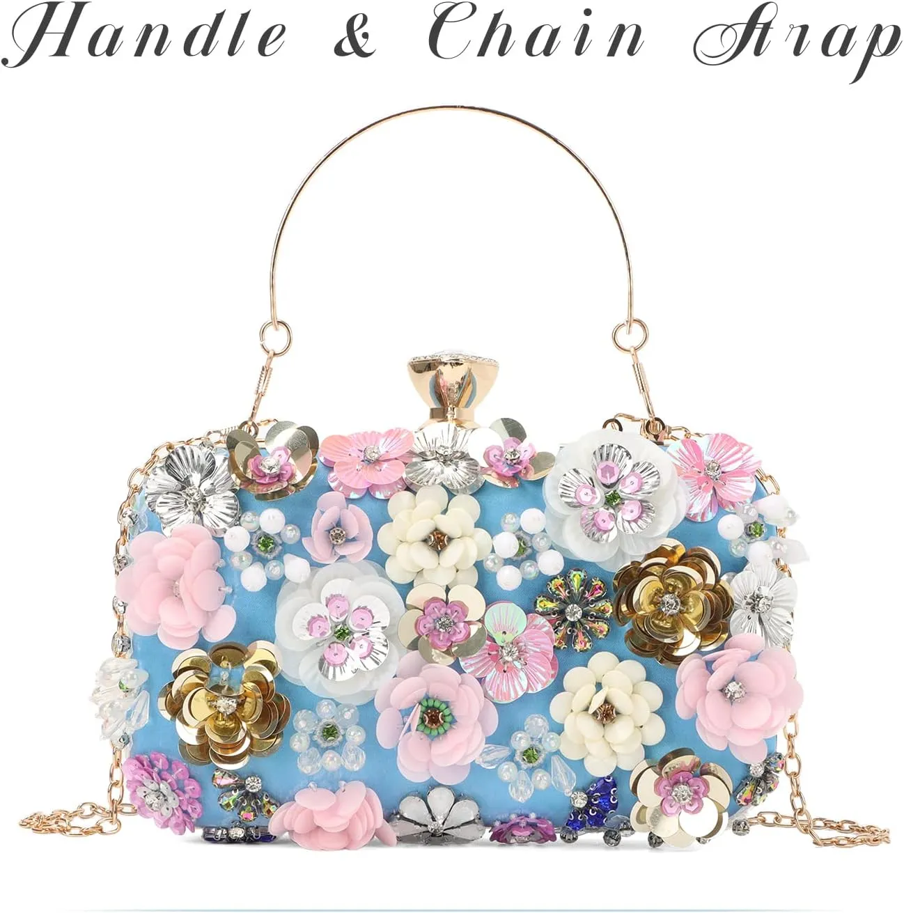Oweisong 3D Flower Clutch Purses for Women Gold Formal Wedding Party Evening Bags Chain Floral Shoulder bag