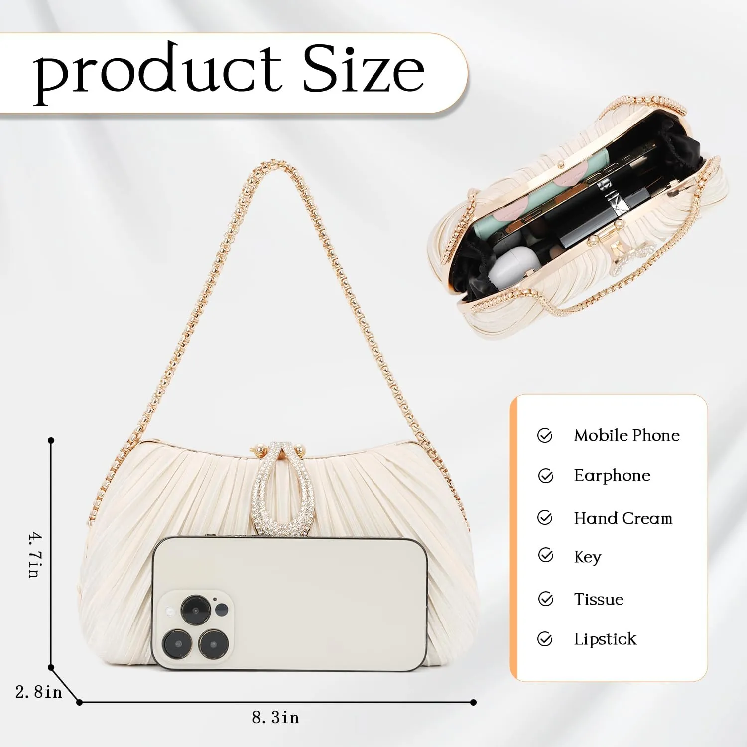 Oweisong Black Clutch Purses for Women Formal Gold Evening Bag Satin Dress Handbag for Wedding Party