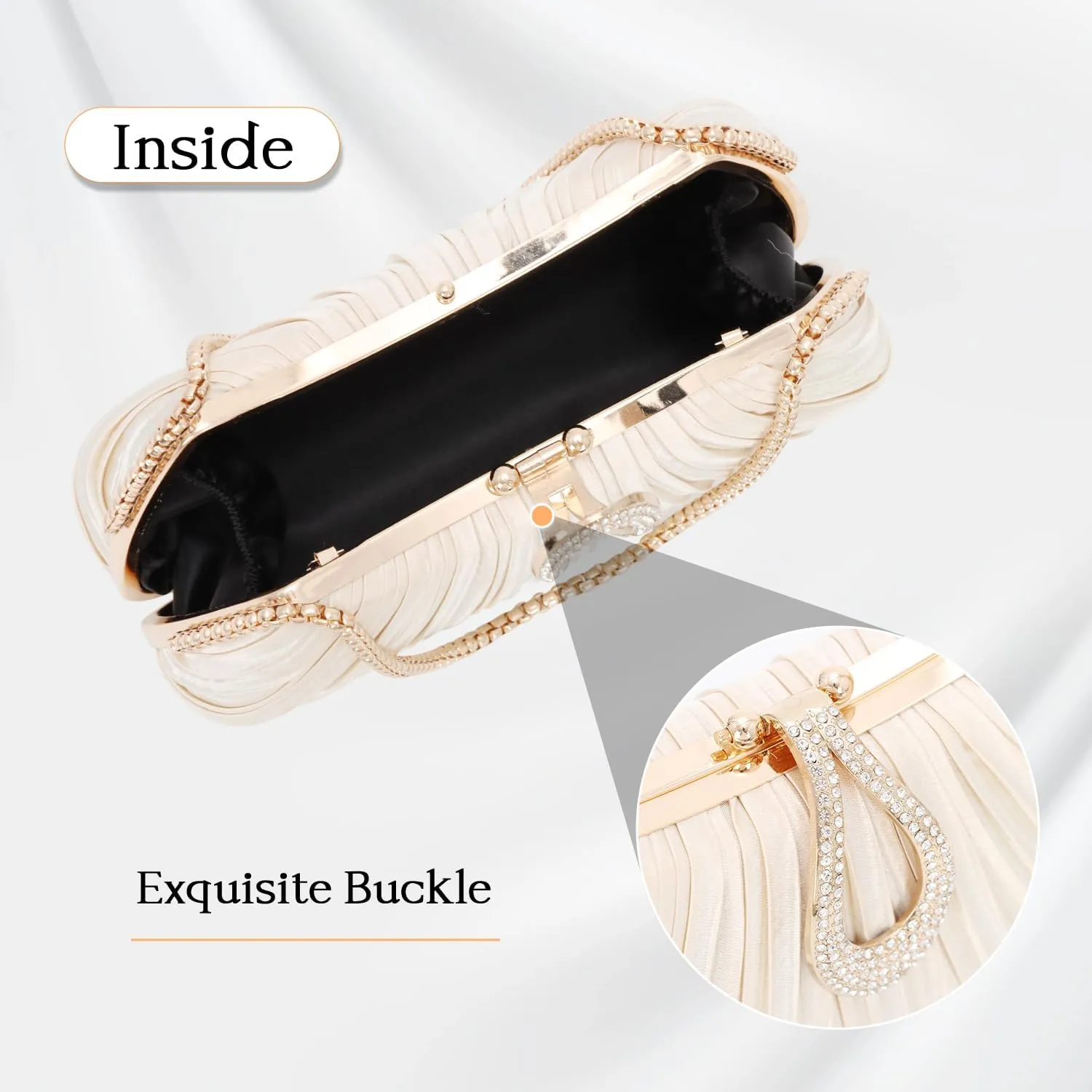 Oweisong Black Clutch Purses for Women Formal Gold Evening Bag Satin Dress Handbag for Wedding Party