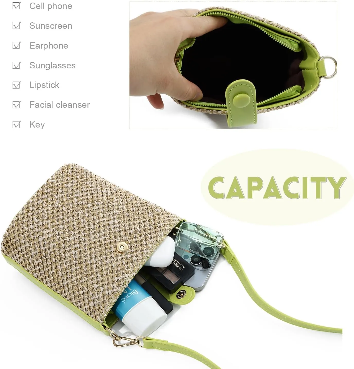Oweisong Straw Crossbody Bags for Women Small Rattan Beach Purse and Handbags Summer Woven Bucket Shoulder Bag 2024