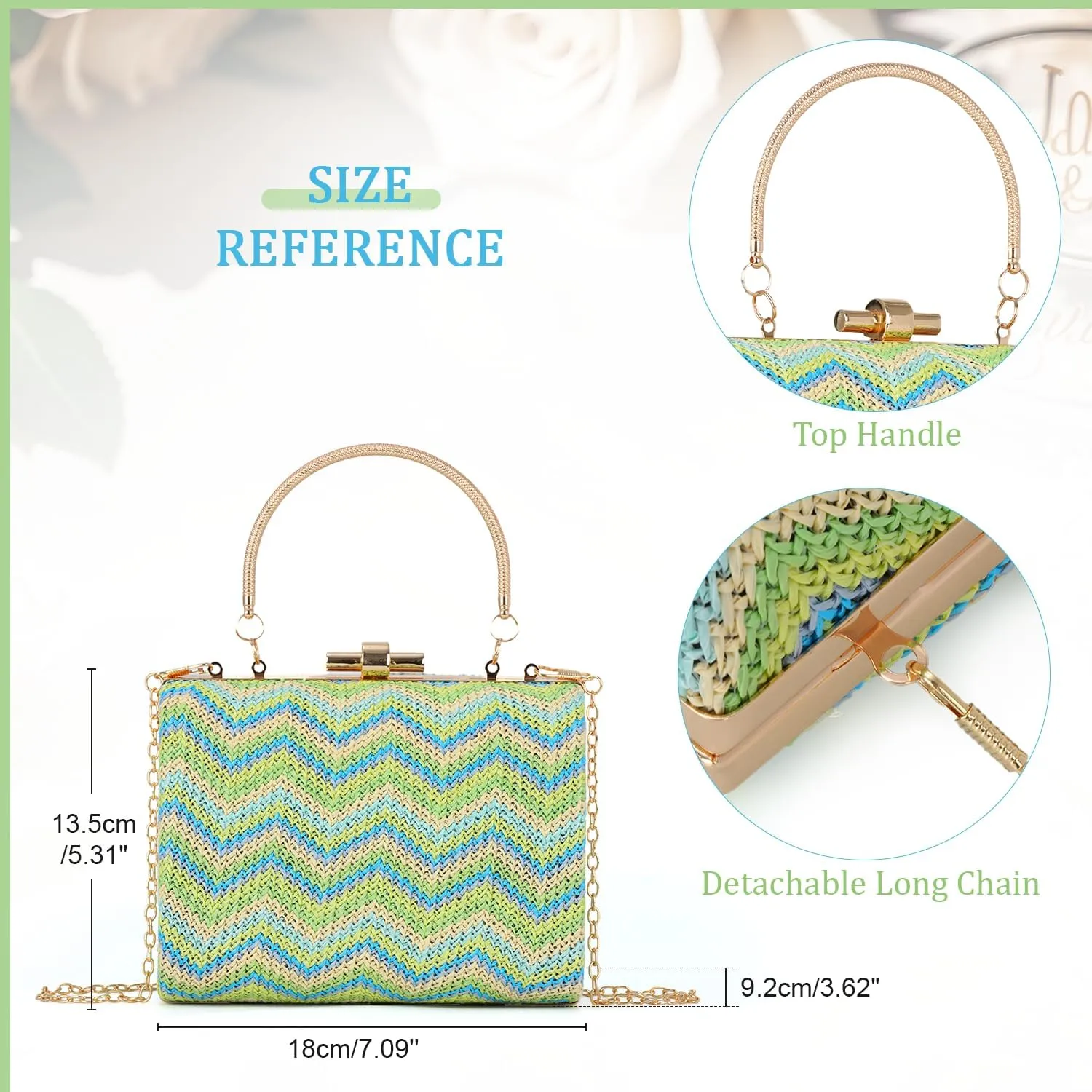 Oweisong Summer 2025 Straw Clutch Purse for Women Woven Boho Beach Bag Striped Crossbody Evening Handbag for Vacation Travel