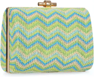 Oweisong Summer 2025 Straw Clutch Purse for Women Woven Boho Beach Bag Striped Crossbody Evening Handbag for Vacation Travel