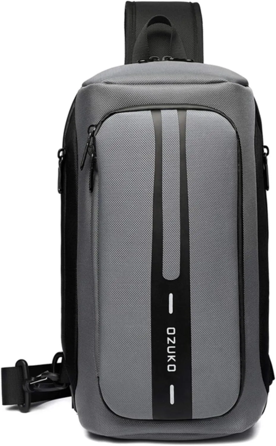 OZUKO Men Sling Backpack Nylon Water Resistant Shoulder Chest Crossbody Sling Bag with USB Charging Port Black (Gray)