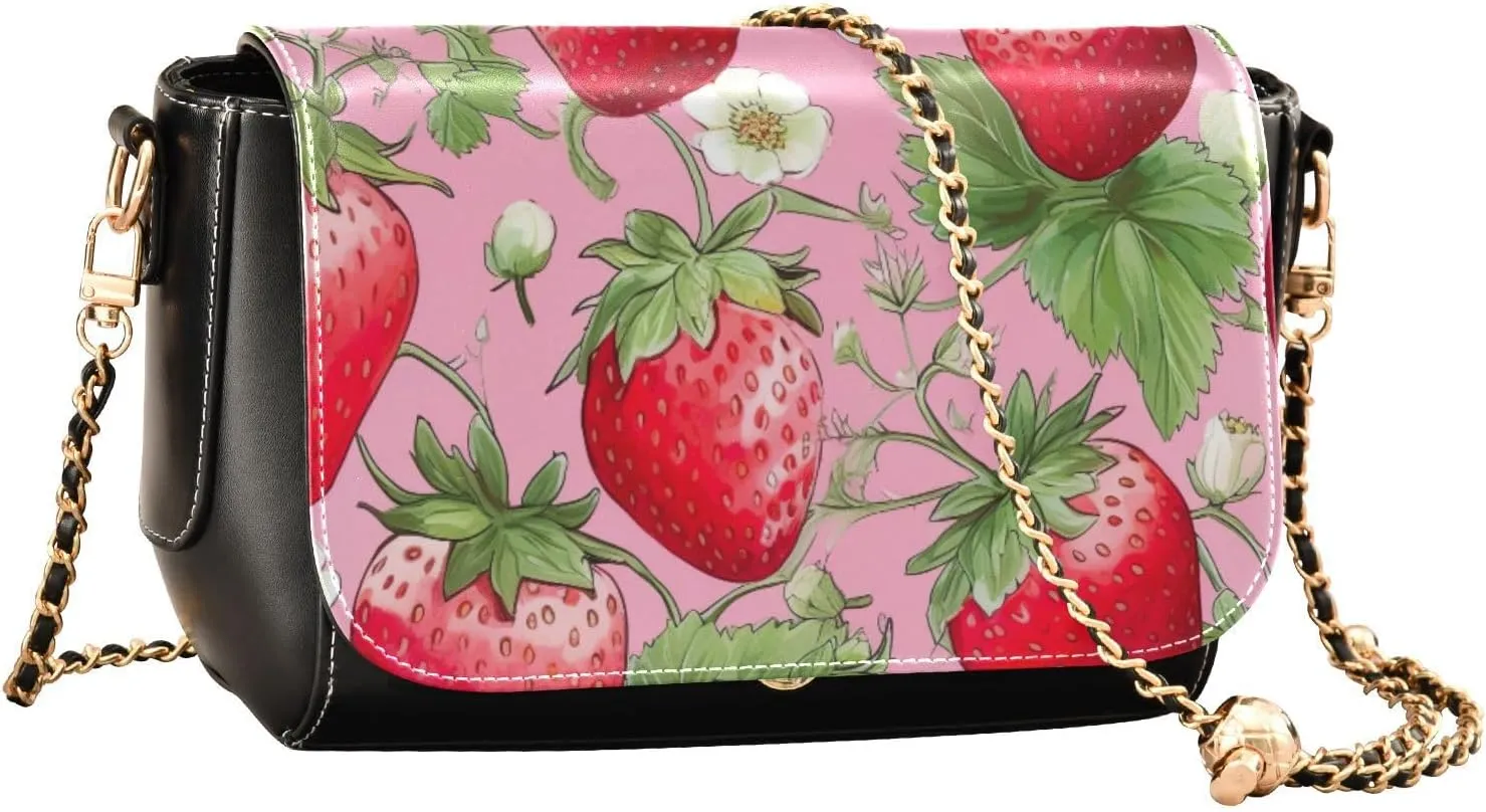 Painting Peaches Floral Crossbody Leather Purses for Women, Shoulder Bags with Compartments, Leather Ladies Crossbody Bags